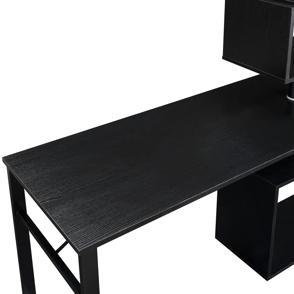 L-Shaped Corner Computer Desk with 5-Tier Bookshelf Black M771