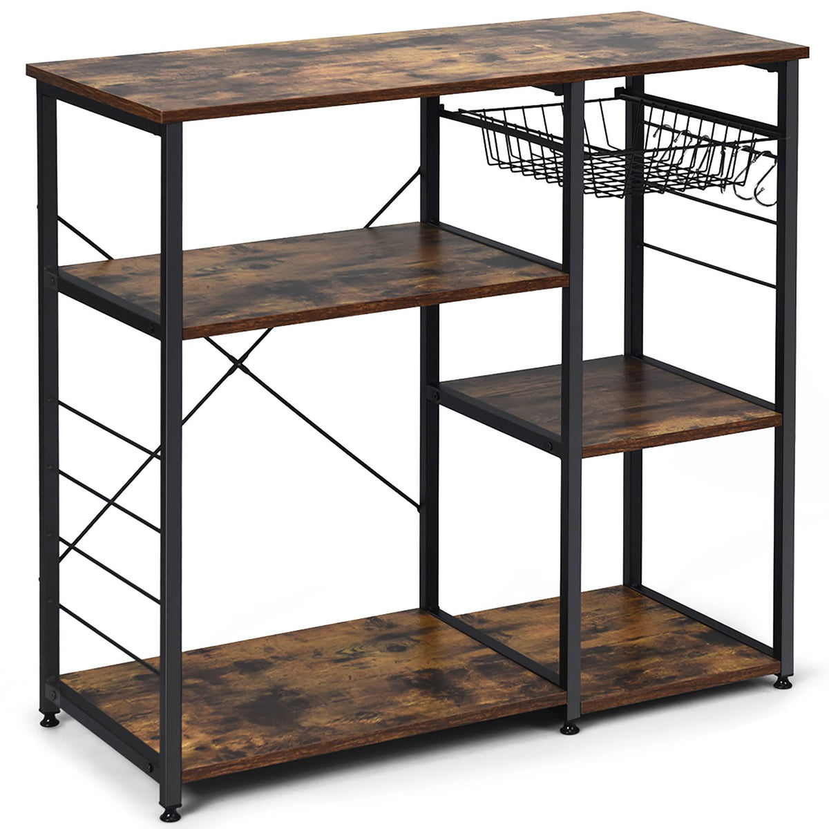 Black Steel Kitchen Baker's Rack with 6 Hooks X2948