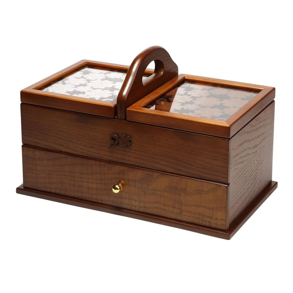 2 Tier Wooden Sewing Basket Jewelry Storage Box Organizer S72767