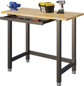 Work Bench with Drawer 3000-lb Capacity 48"x 24" Rubber Wood Top Heavy-Duty Steel Frame S1447