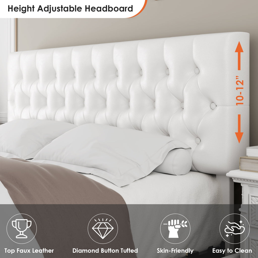King White Faux Leather Upholstered Storage Bed Frame with 4 Drawers D970