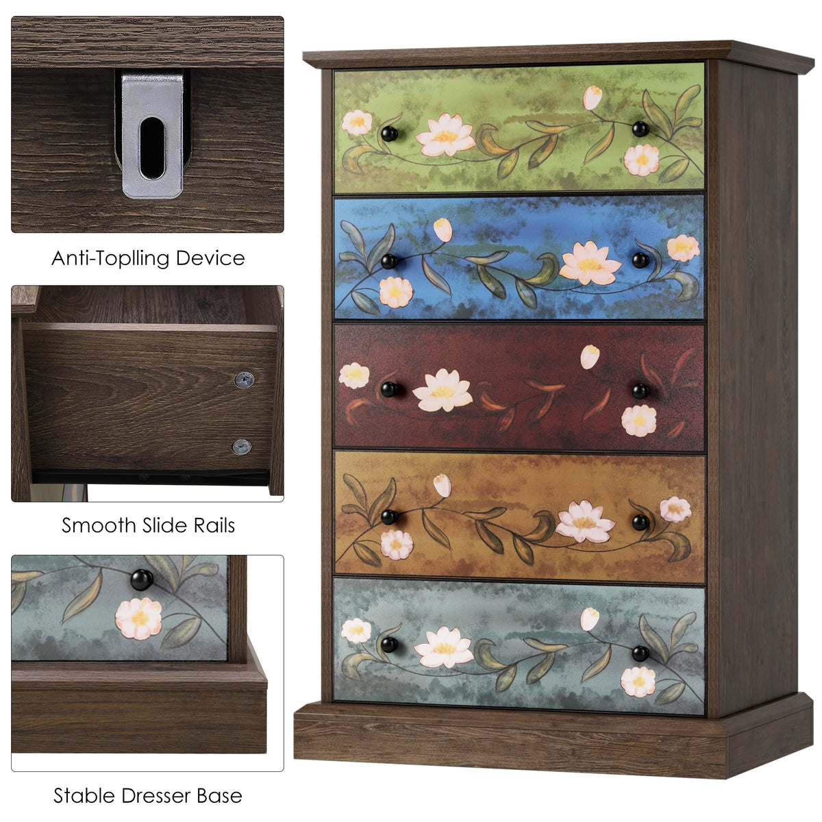 5 Drawer Wood Dresser K39371