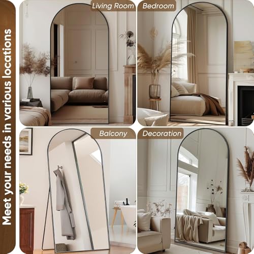71"x32" Arched Black Full Length Mirror with Stand A660