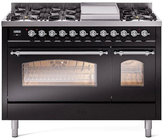 48 Dual Fuel Propane Gas Range in Black with Chrome Trim G6064