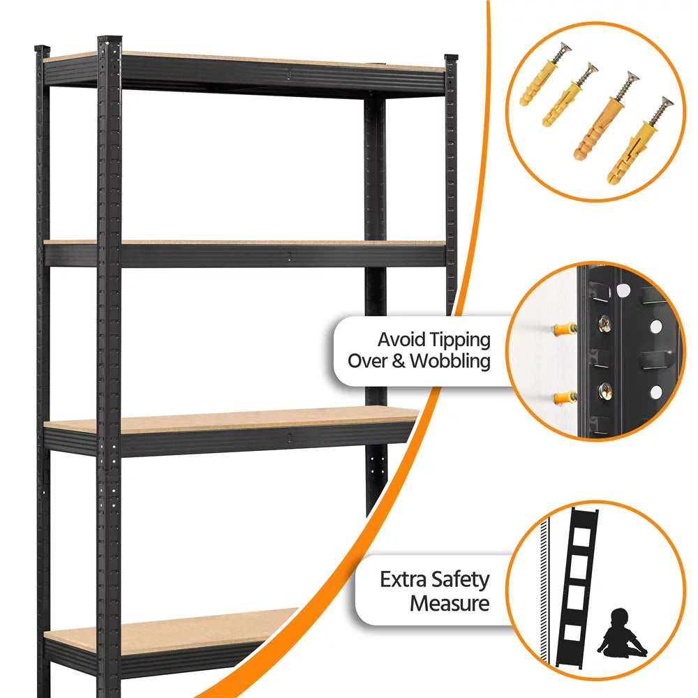 5-Shelf Adjustable Steel Storage Shelf Unit, Black, 2 Pack H41117