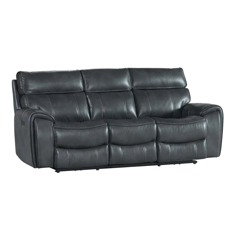 Slate Gray Faux Leather Dual-Power Recliner Sofa F35971