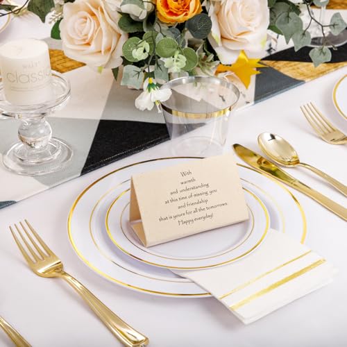 Black and Gold Plastic Plates 350PCS Disposable Dinnerware Set for 50 Guests Q607
