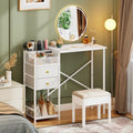 White Vanity Desk with 2 Fabric Drawers, 9 Compartments, Storage Shelves J610812