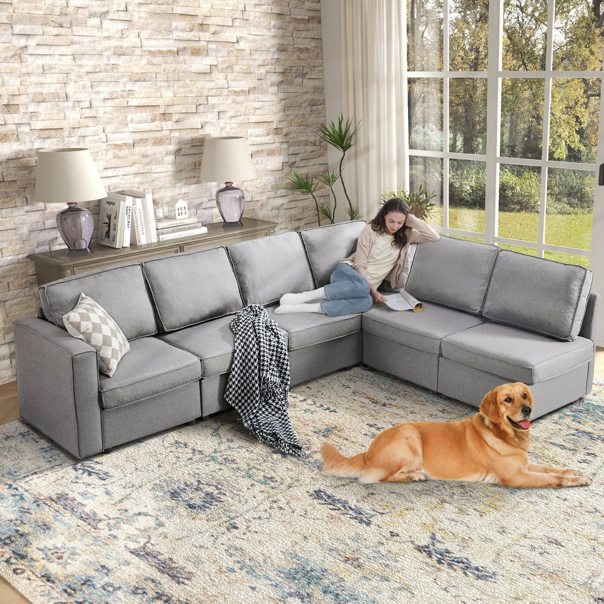 Light Grey U-Shaped Sectional Sofa with Storage and Reversible Chaises A184