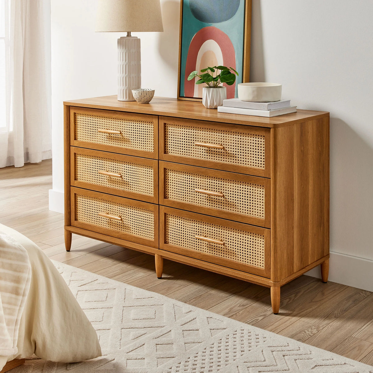 6 Drawer Dresser, Light Honey Finish U6685