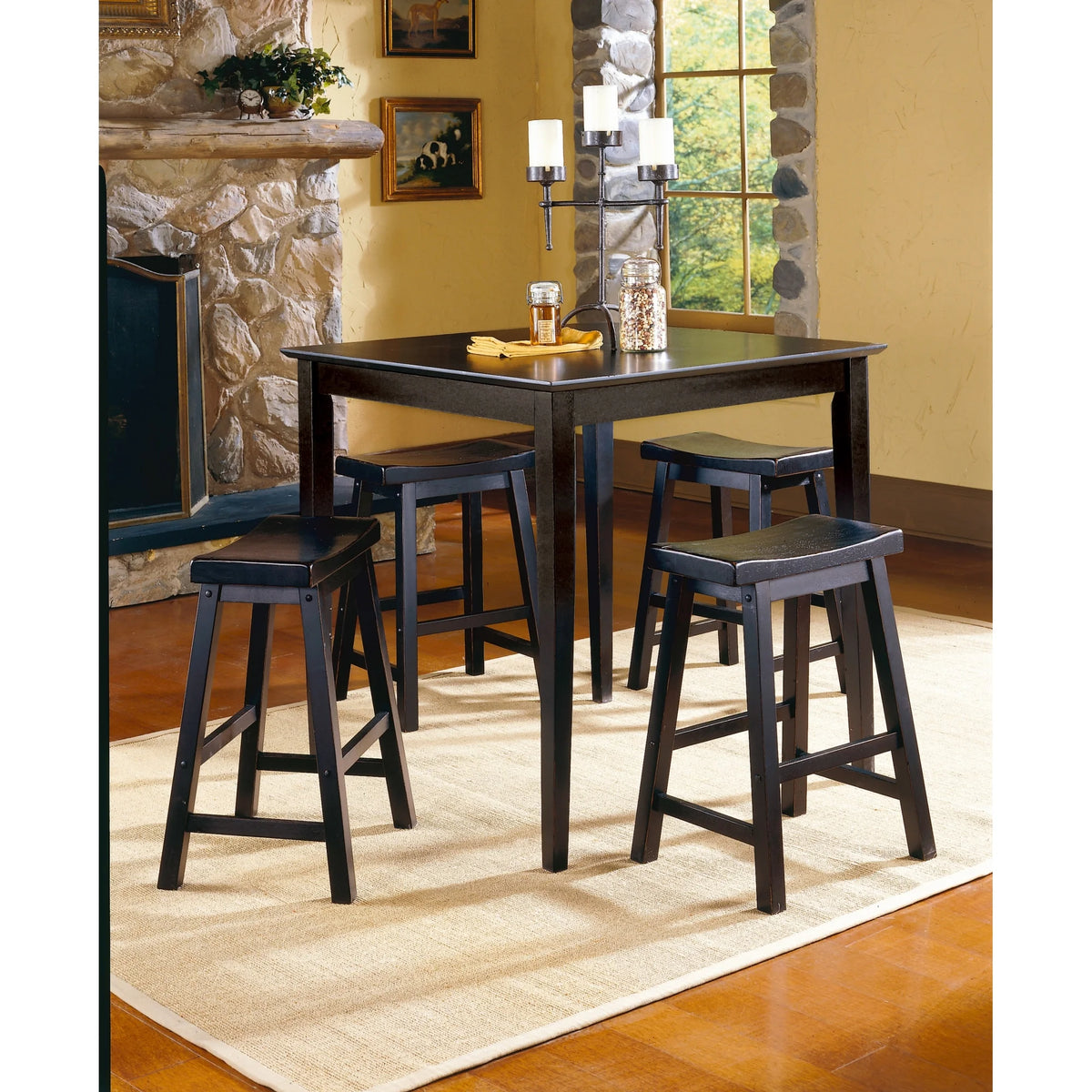 Black Solid Wood Counter Height Stools Set of 2 T2573