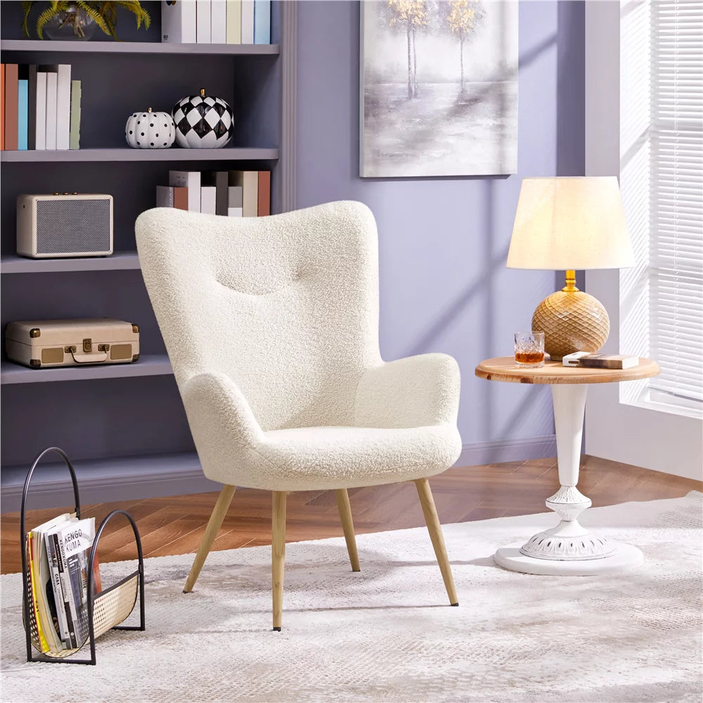 Ivory Boucle Accent Chair with Metal Legs U796