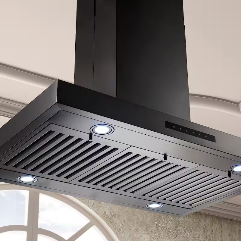 Black Stainless Steel Island Mount Range Hood K128