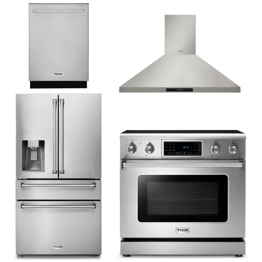 36 Electric Range, Range Hood, Refrigerator with Water and Ice Dispenser, Dishwasher L5043