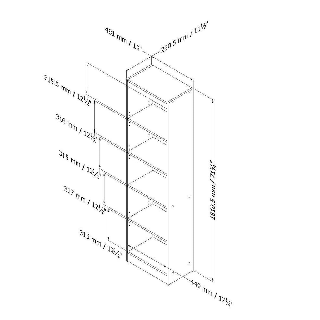 5-Shelf Narrow Bookcase G1401