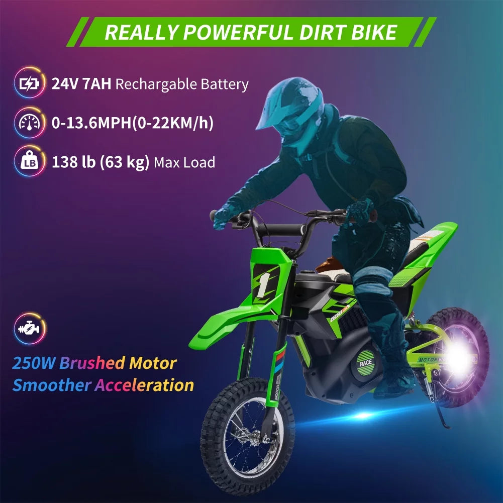 24V 250W Electric Off-Road Motorcycle Green F824273