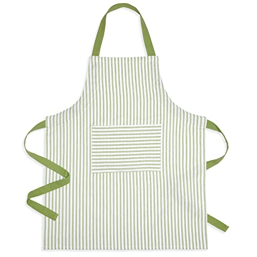 Red and White Stripe Woven Cotton Apron with Pocket M343