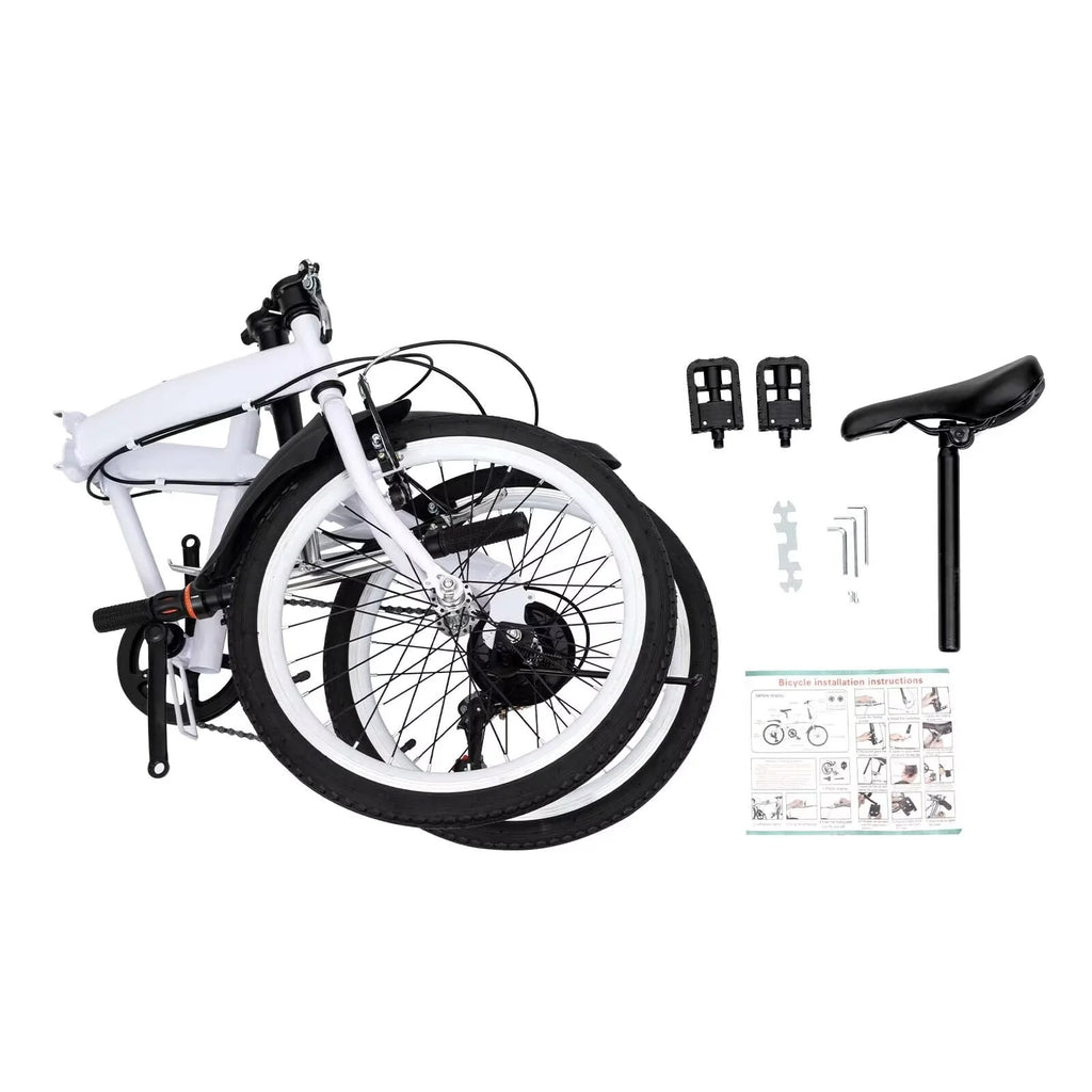 White Folding Bike 6 Speed Gears with Mudguard T634788