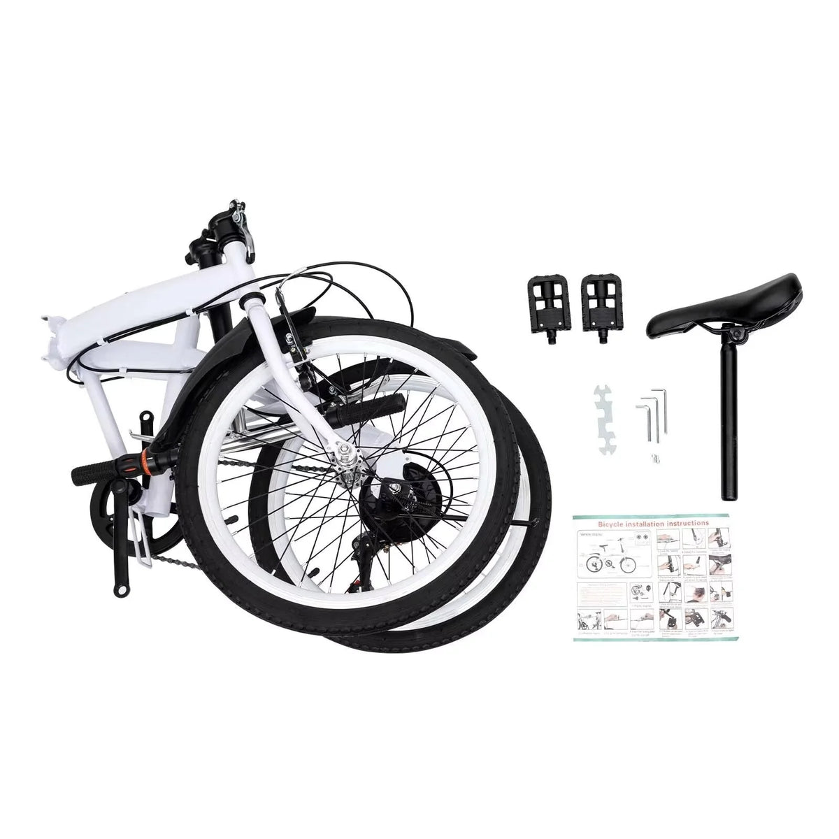 White Folding Bike 6 Speed Gears with Mudguard T634788