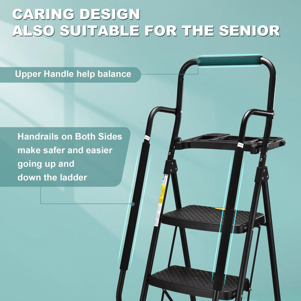 Folding 5-Step Ladder with Handrails and Tool Tray Q218