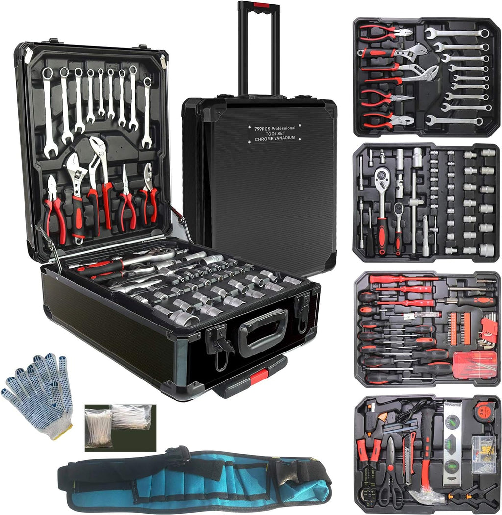 799pcs Aluminum Trolley Case Tool Set Silver Q968