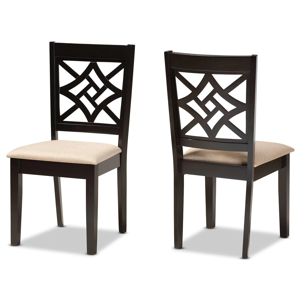 Sand Fabric Upholstered Dark Brown Wood 2-Piece Dining Chair Set X4411