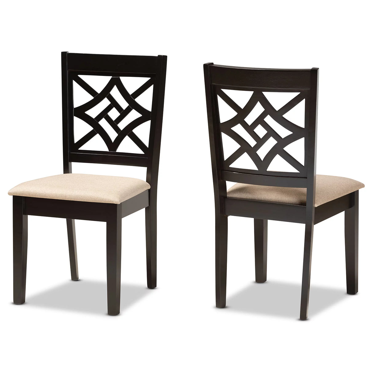 Sand Fabric Upholstered Dark Brown Wood 2-Piece Dining Chair Set X4411
