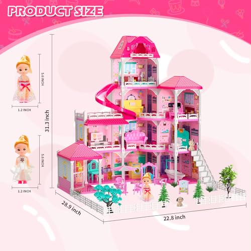 4-Level 10-Room Dolls House with 2 Dolls N63280