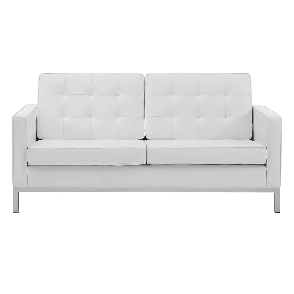White Faux Vinyl Leather Loveseat Sofa F8884