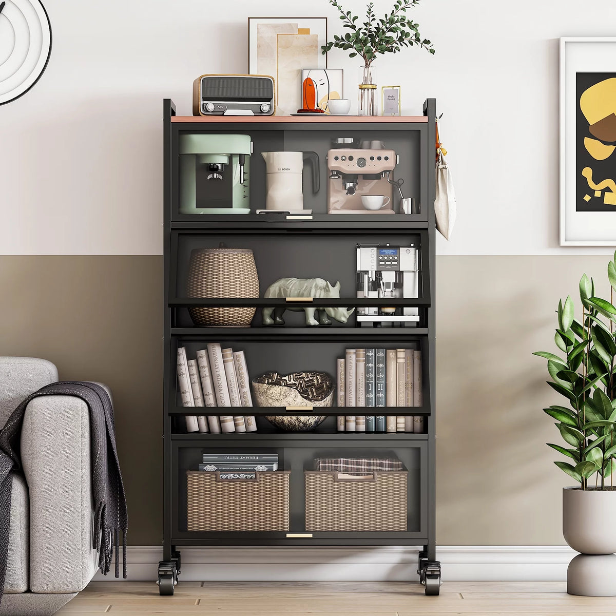 5 Tier Black Kitchen Baker's Rack with Wheels Z6931