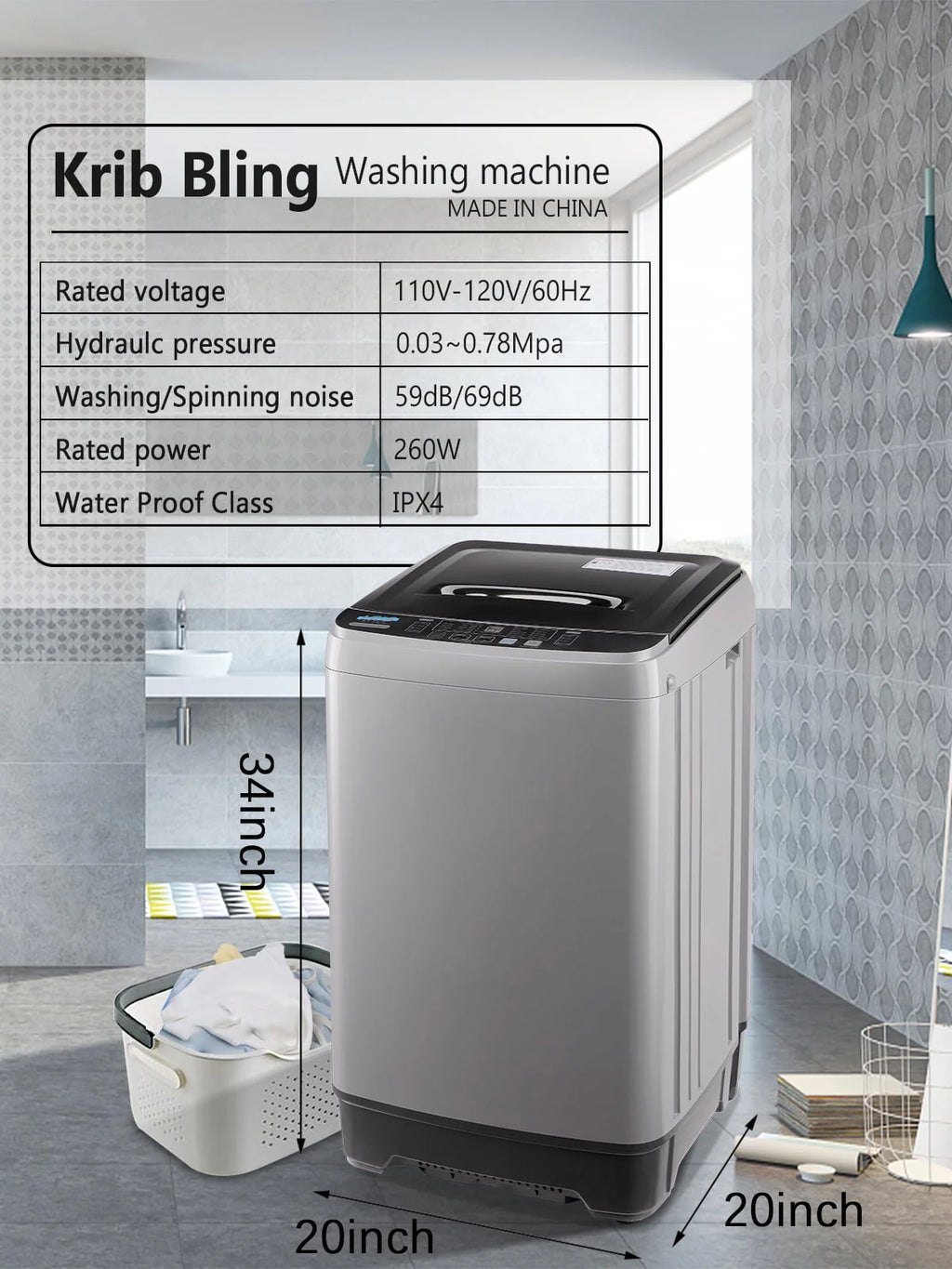 17.7 Lbs Full-Automatic Portable Washing Machine with Drain Pump Y629890