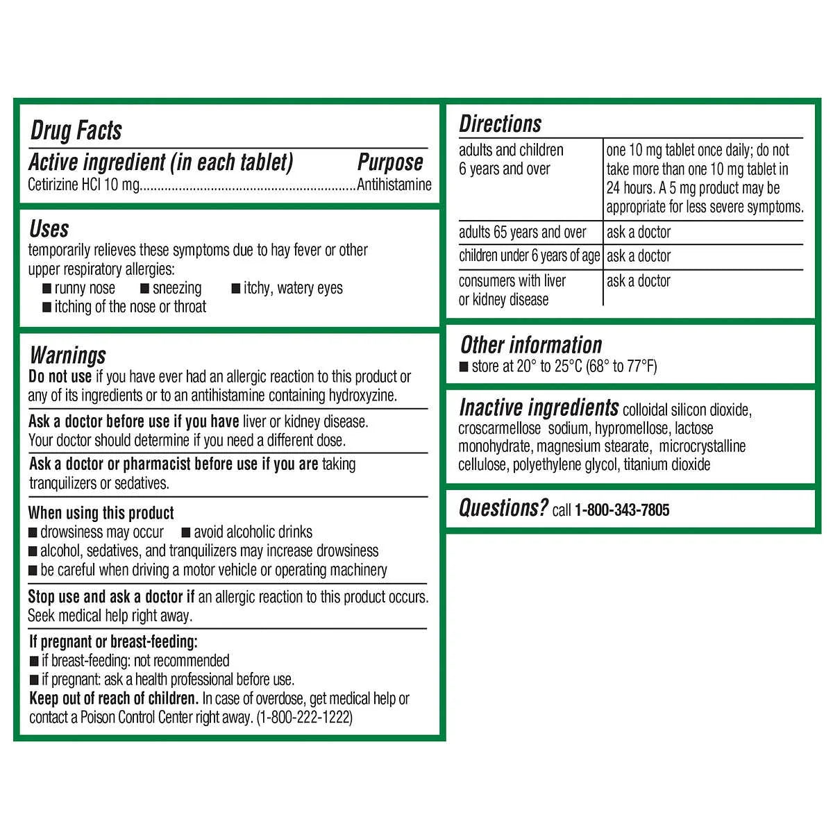 24 Hour Allergy Relief Antihistamine Cetirizine HCl 10 mg, 120 Tablets J225
