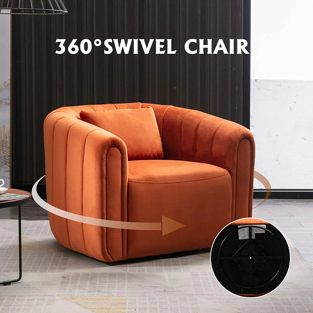 Beige Velvet Swivel Barrel Chair with Pillow N887146