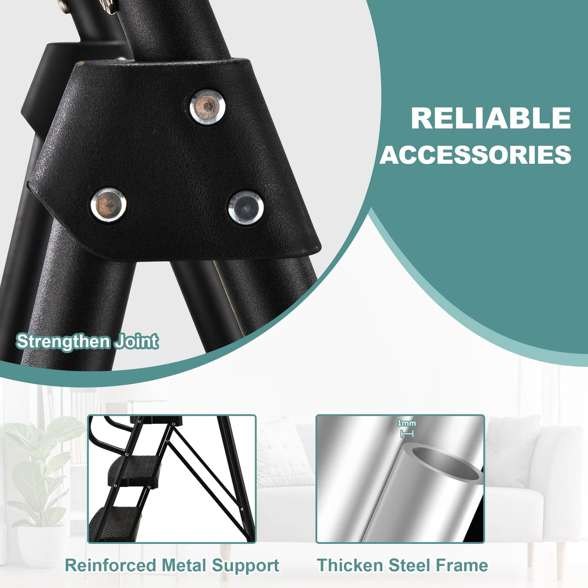 Folding 5-Step Ladder with Handrails and Tool Tray Q218