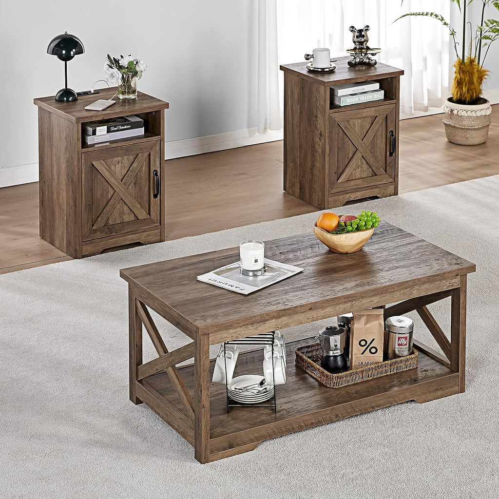 3-Piece Farmhouse Table Set with Charging Station D482000