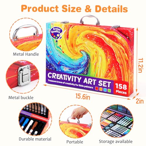 158 Pcs Art Supplies Drawing Painting Set with Colored Pencils Crayons Markers W97064