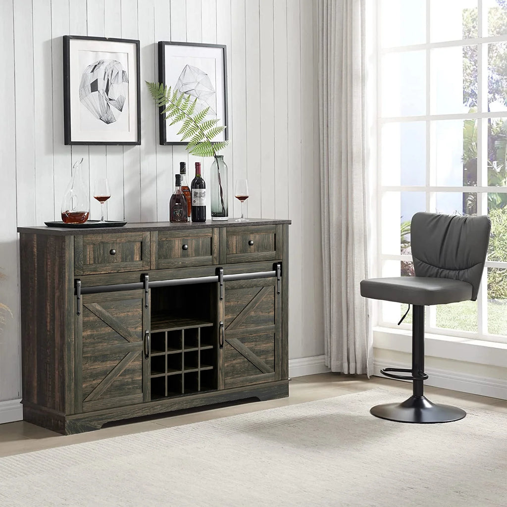 Wood Bar Cabinet with Sliding Barn Door and Wine Rack R327