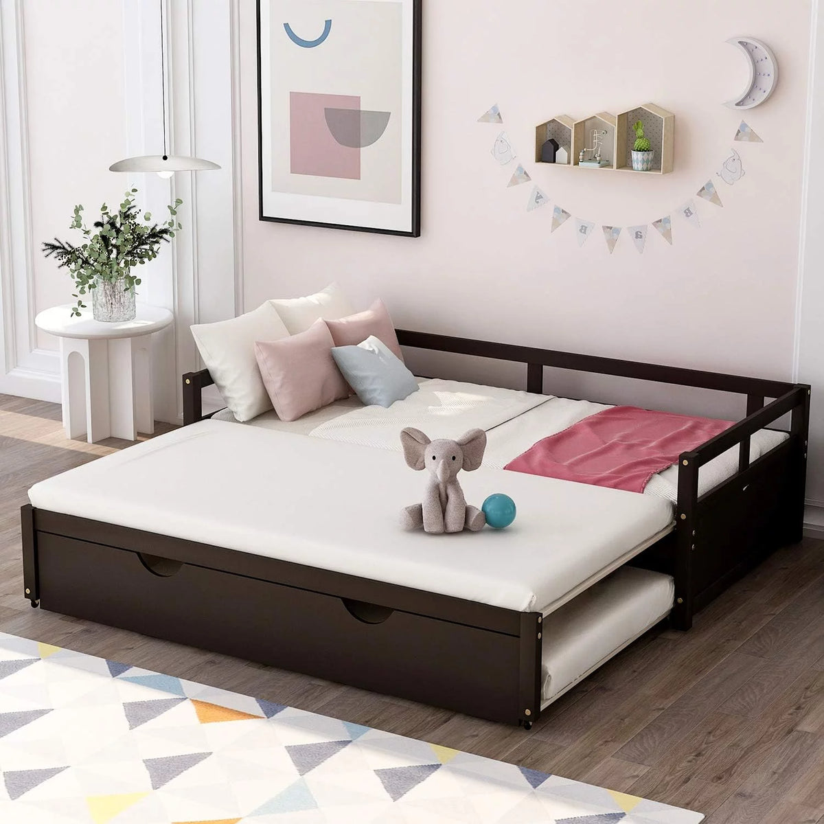 Espresso Extendable Wood Daybed with Trundle S48709