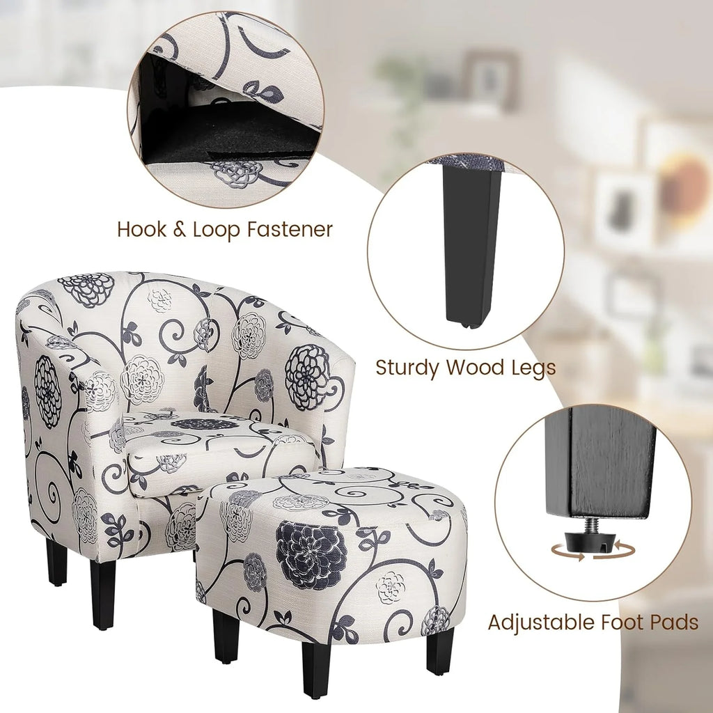 Accent Chair with Ottoman Set Upholstered Barrel Chair with Footrest K3124