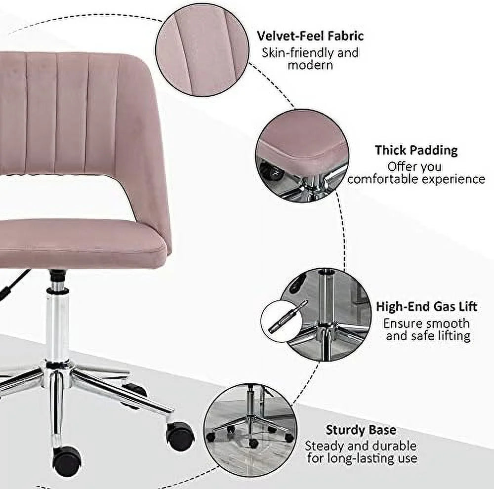 Pink Velvet Armless Swivel Office Chair X17337