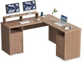 L Shaped Desk with Drawers 60 Inch Corner Computer Desk with USB Charging Port and Power Outlet Oak P887