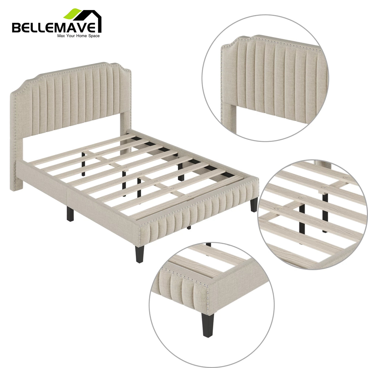 Linen Upholstered Platform Bed Frame Queen Size with Headboard Z638897
