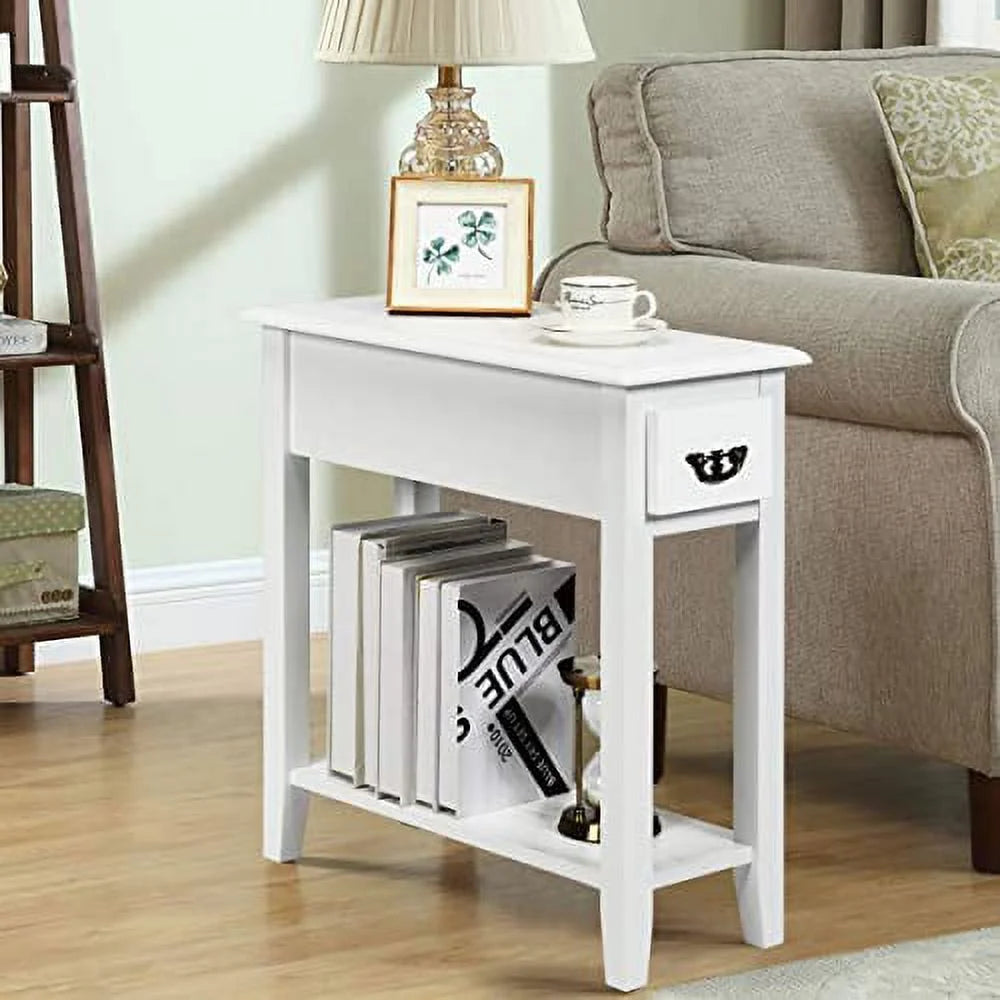 Narrow End Table with Drawer and Open Shelf, White X113786