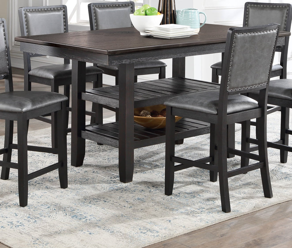 7pc Grey Counter Height Dining Table Set with 6 Chairs J1302