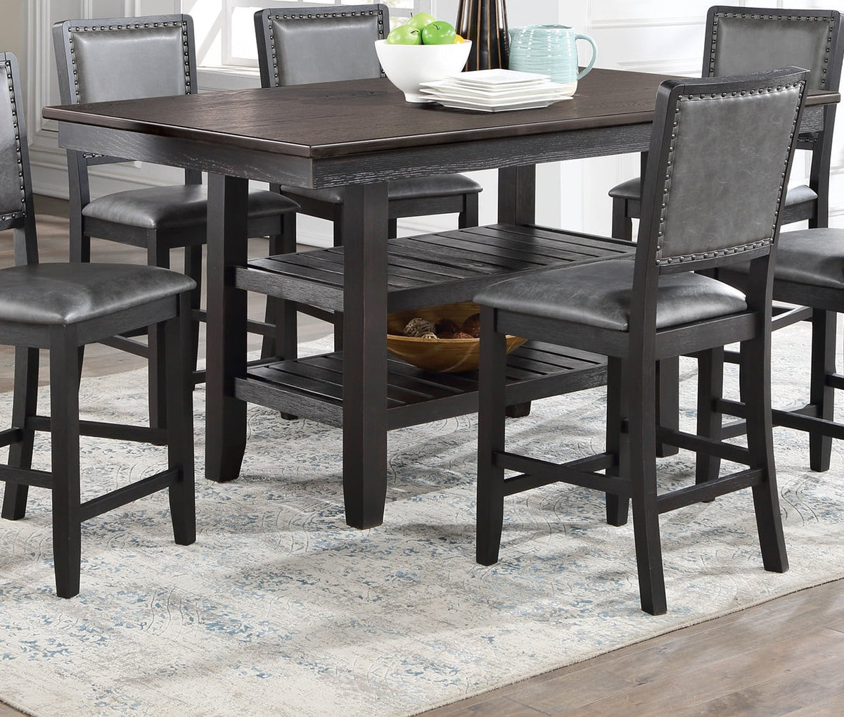 7pc Grey Counter Height Dining Table Set with 6 Chairs J1302