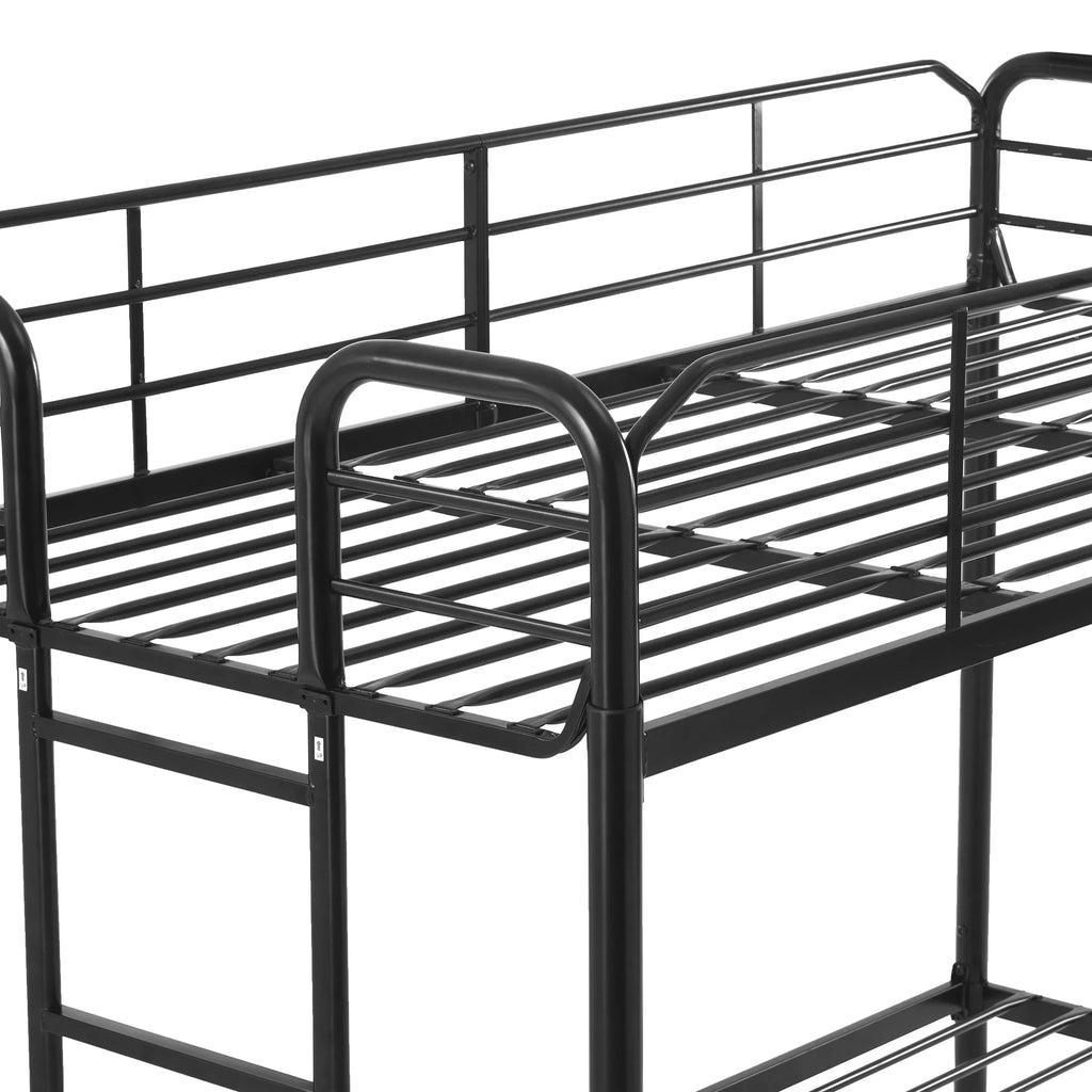 Black Metal Twin over Twin Quad Bunk Bed with Ladder and Guardrails S739
