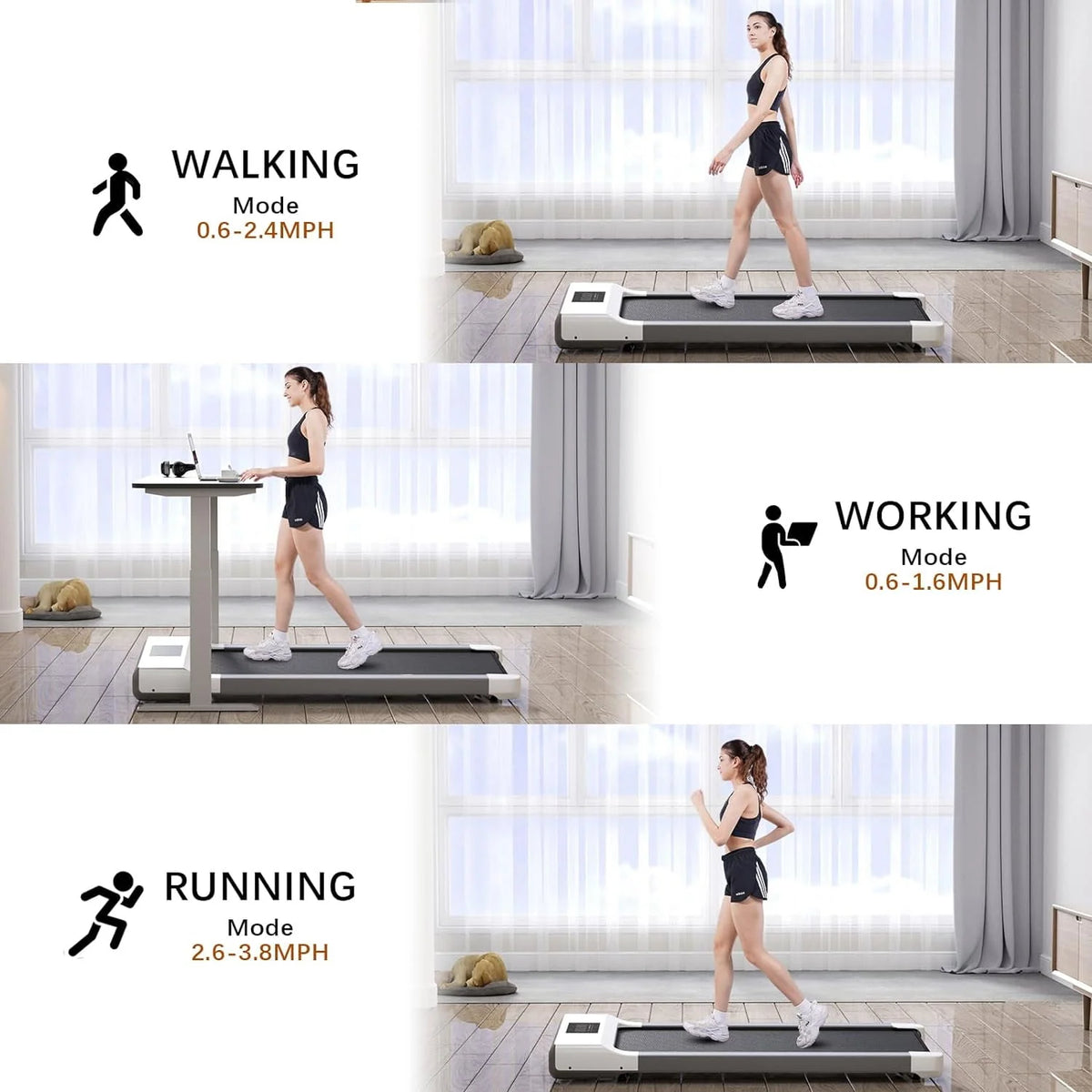 300lb 2.5HP Under Desk Treadmill with LED Display J3795