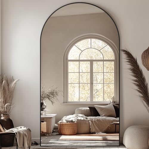 71"x32" Arched Black Full Length Mirror with Stand A660