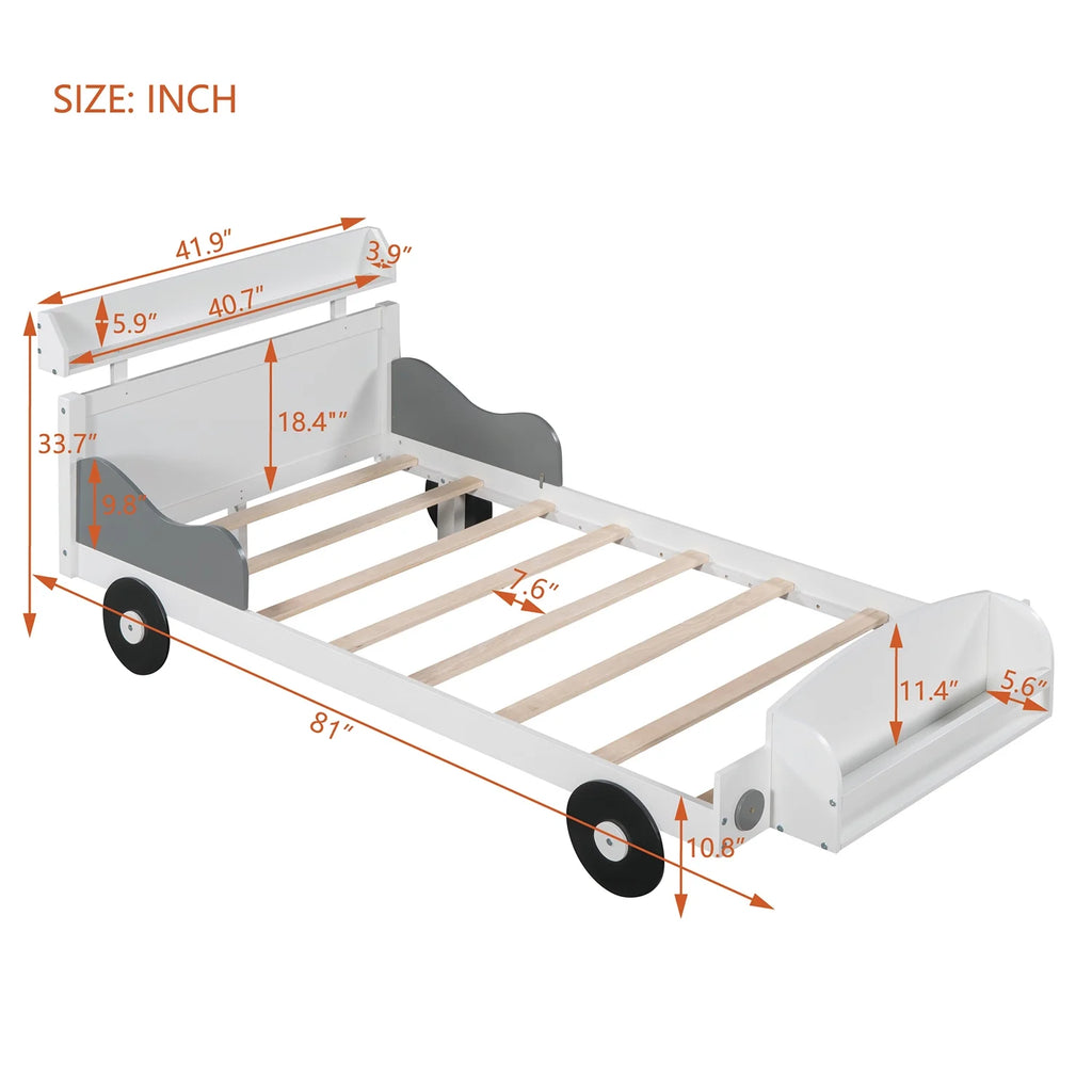 Twin Size Car-Shaped Platform Bed with Storage Shelf D907106