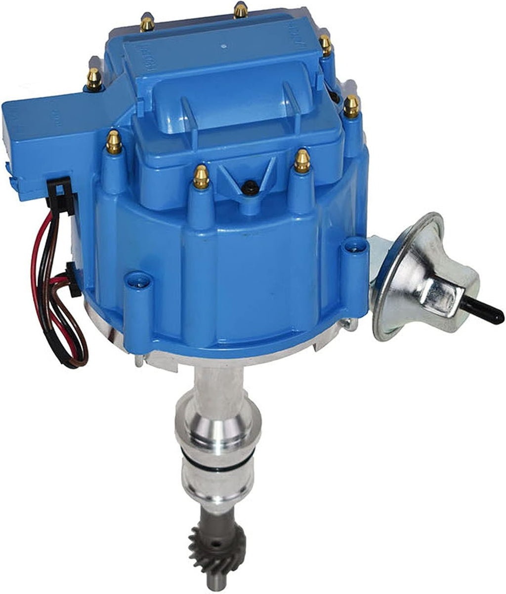 HEI Distributor 65K Volt Blue Cap 8mm Silicone Spark Plug Wires and Pigtail Wiring Harness Kit P776645